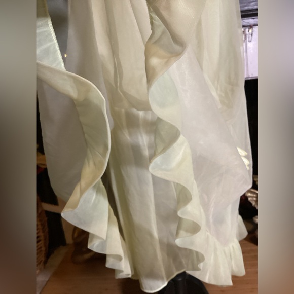 1960’s Green Ruffle Trim Rose Detail Nylon Lingerie Night Gown Small - Picture 8 of 11